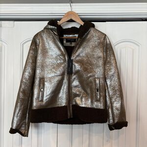 Rebecca Elliot‎ Metallic Gold And Brown Hooded Jacket Size Small